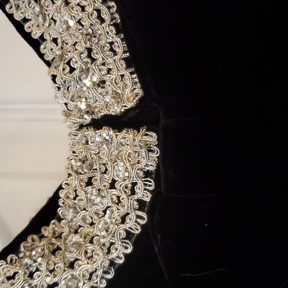 Vintage Wimpfheimer & Bro 50/60s blk velvet dress silver braid trim Sz 16 - Picture 5 of 16